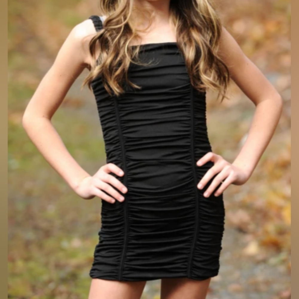 Katie J NYC Black Ruched Kids Formal Dress
